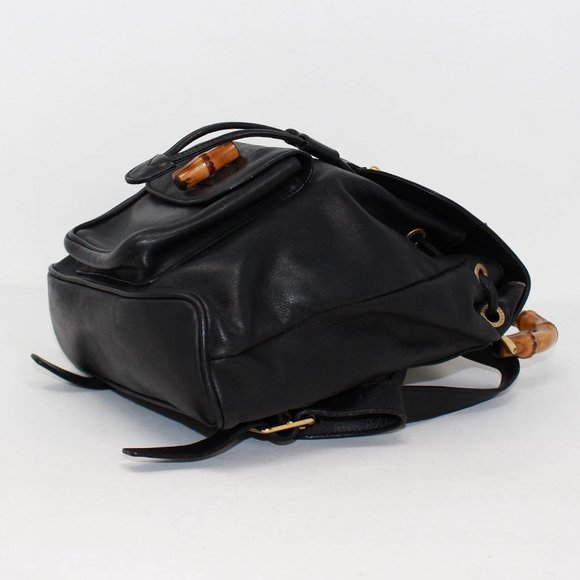 GUCCI #40005 Black Leather Backpack with Bamboo Handle